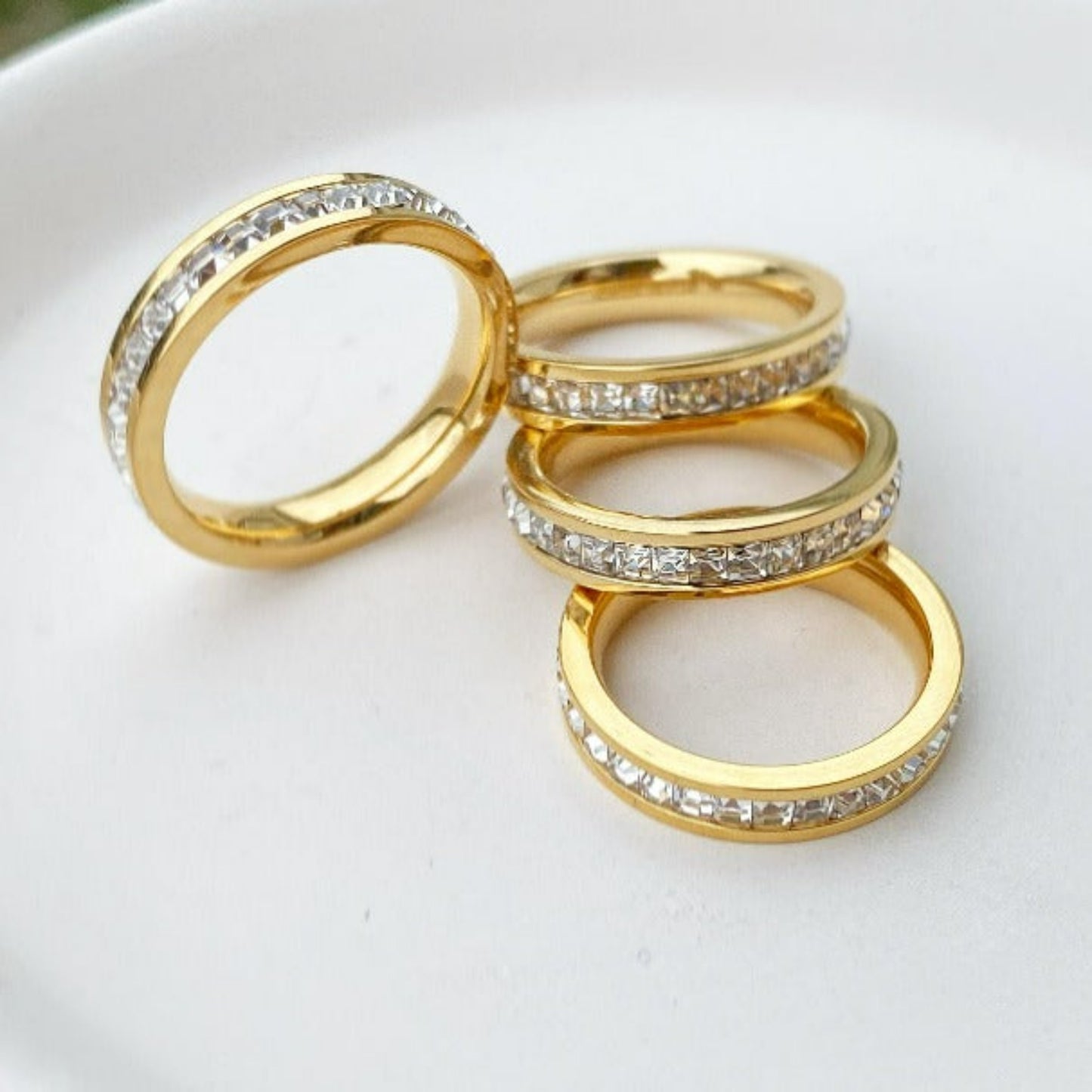 High quality ring, band with encrusted shiny crystals. Makes a beautiful and affordable wedding band for anyone