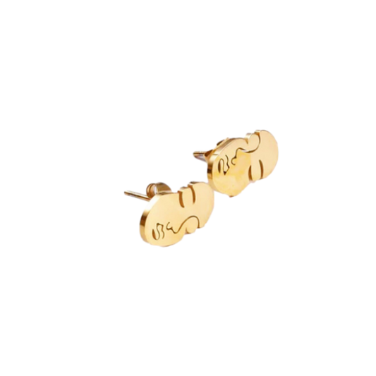 18 carat gold stainless steel, small stud earrings with the shape of a face