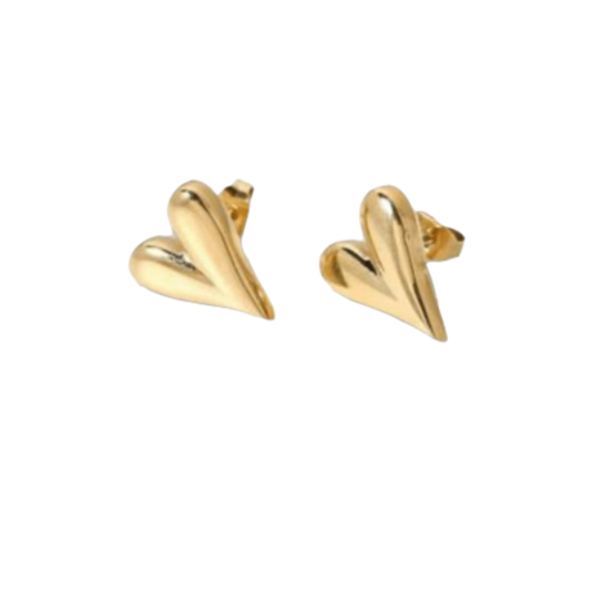 Small heart shaped stud earrings. Perfect for everyday wear. Very sturdy, non tarnish gold stainless steel material